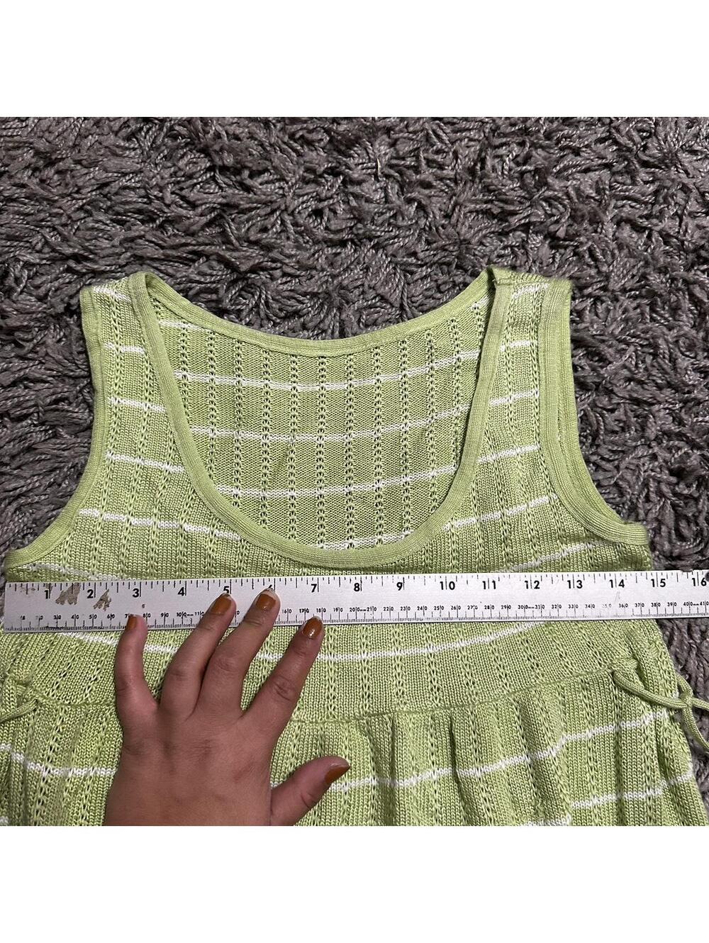 Y2K Vintage Knit Light Green Stripped Baby Doll Dress Size S - Picture 5 of 6